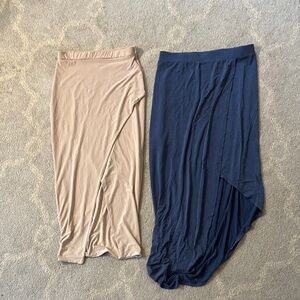 Chic Asymmetrical Skirt Set in Navy and Tan